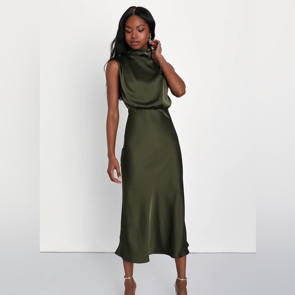 Olive Green Midi Cocktail Dress